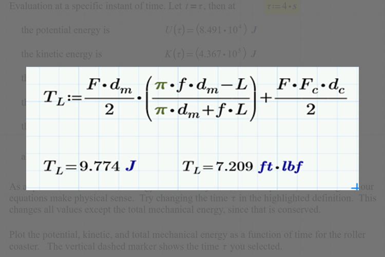 The same equation written in PTC Mathcad's natural math notation